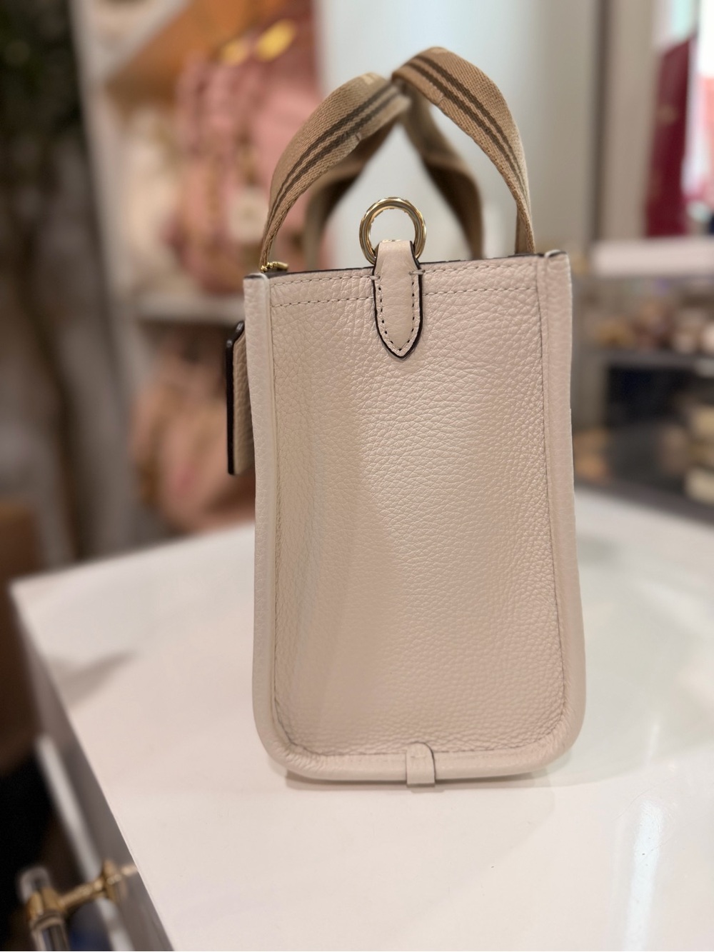 Coach Chalk and Tan Logo-Striped Pebble Leather Tote - Picture 2 of 6